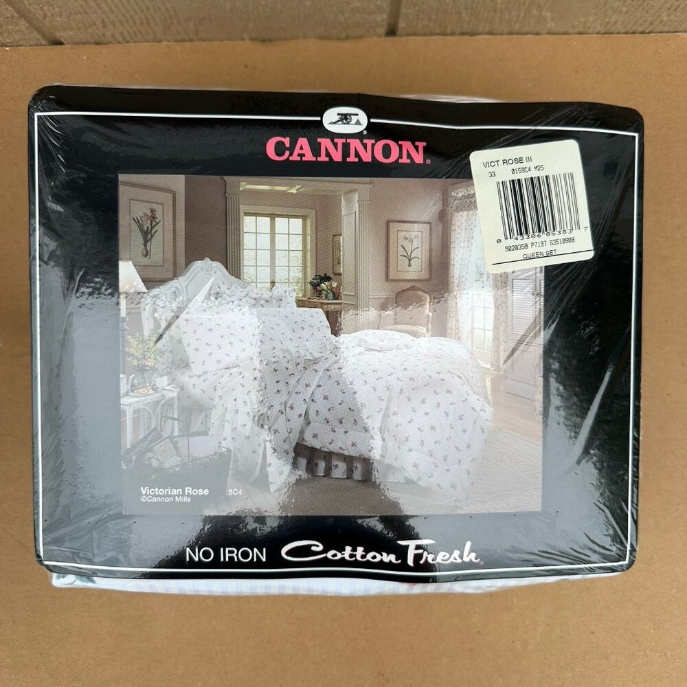 Vintage Cannon Victorian Rose Pink Floral 5 Piece Queen Sheet Bedspread Set New - Picture 6 of 10